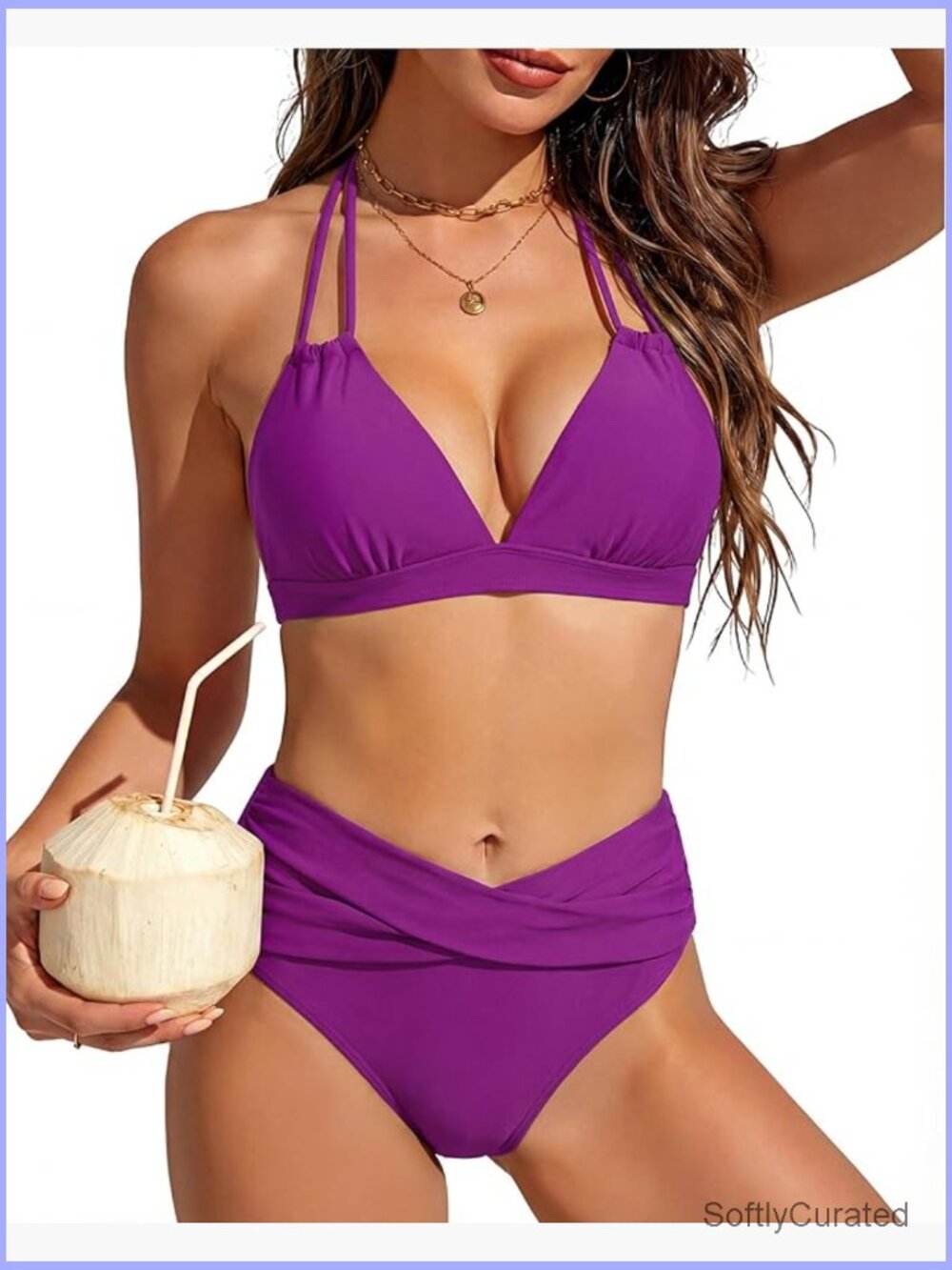 High Waisted Bikini Set V Neck Tummy Control Supportive Padded Two Piece
